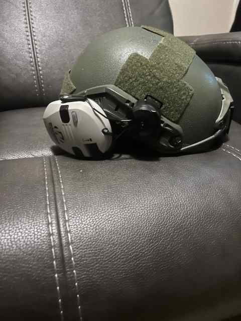 Ballistic helmet with Walker headset