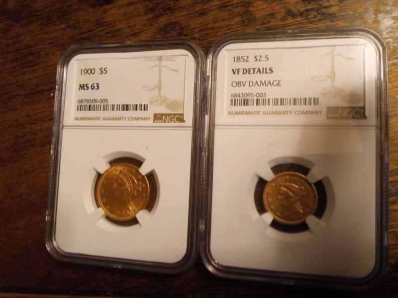 1900 $5 Liberty Head and 1852 $2.5 Liberty Head