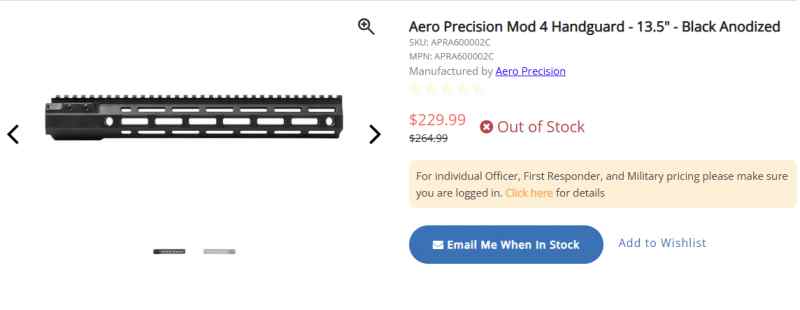 Aero Precision Mod 4 Handguard - 13.5" - Black 