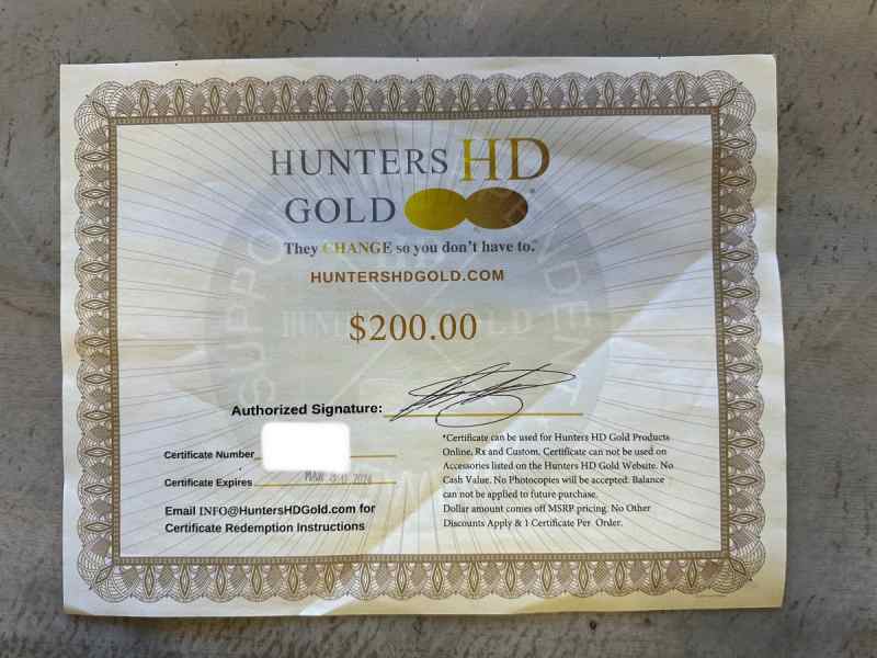 Hunters Gold HD certificate 