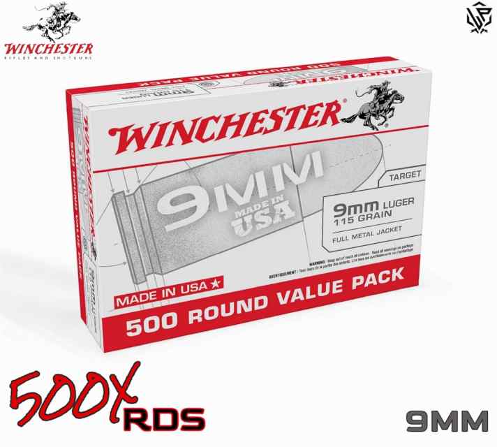 Winchester 9mm 115gr FMJ Ammo - 500Rds 