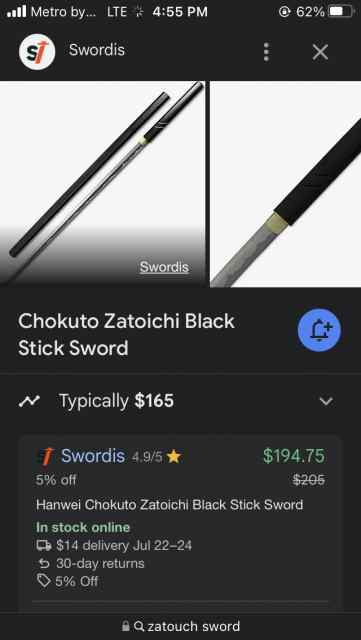 Chokuto Zatoichi Black Stick Sword