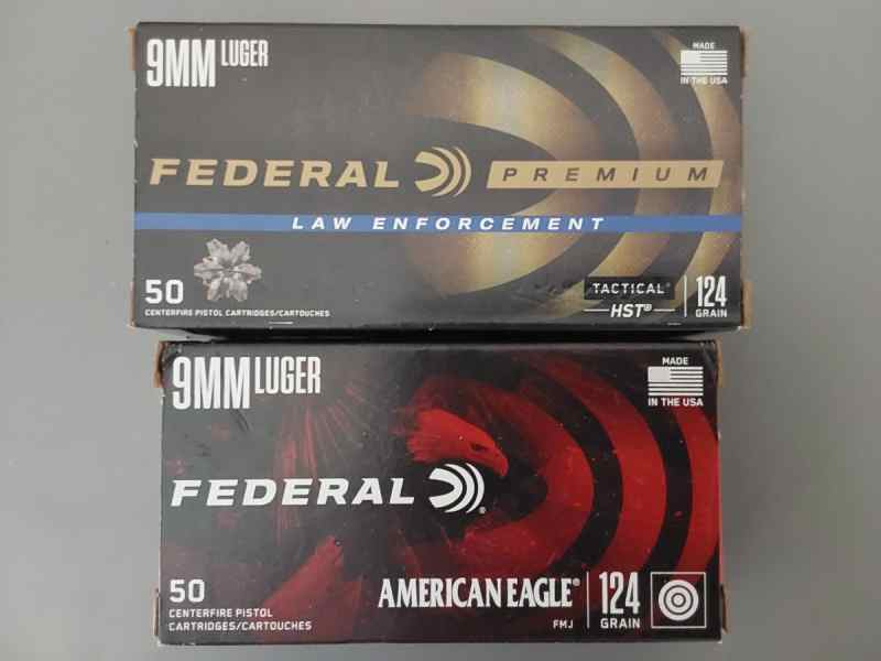 9mm Ammo Federal HST JHP American Eagle FMJ 124 gr